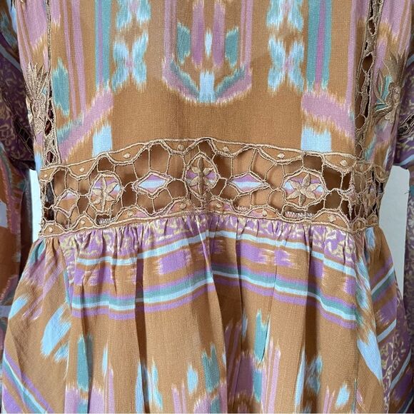 Free People Augustine Mini babydoll dress Brown Pink NWOT size XS Rare - Picture 9 of 13